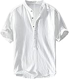 Lanakila Provence Leinen-Baumwollhemd für Herren, Sommer-lässiges leichtes Leinenhemd für Herren (Weiß,XXL)
