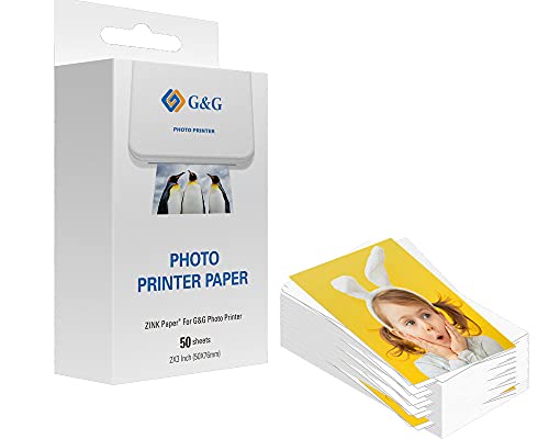 G&G ZINK Papier für G&G Photo Printer selbstklebende Fotopapiere, Sticker, (5 x 7,6 cm) (50 Stück) auch passend für HP Sprocket, Canon Zoemini und weitere ZINK Drucker, 2x3"-Fotodrucker