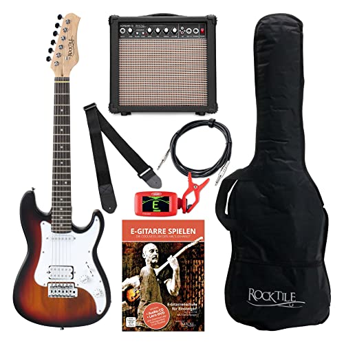 Rocktile Sphere Junior E-Gitarre 3/4 Sunburst SET inkl. Verstärker, Kabel, Gurt und Schule inkl. CD/DVD