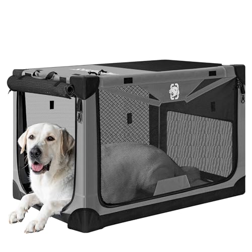 OneTigris Hundebox, Hundetransportbox Faltbar L 76x54x54cm, Hundetasche Auto für den Transport von mittlere und großen Hunden, Katzen, Haustieren Tragbarer Transport mit Griff, robuster Metallrahmen