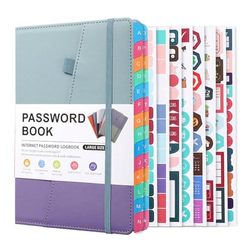 DINESA Passwort-Keeper-Buch mit bunten alphabetischen Registern und zwei Lesezeichen, für Senioren, 21,6 x 15,9 cm, Internetadresse E
