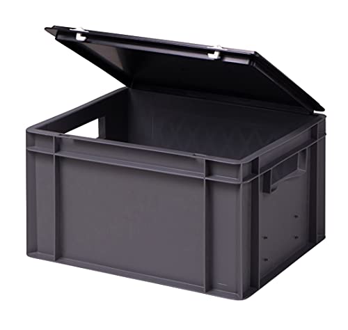 Stabile Profi Aufbewahrungsbox Stapelbox Eurobox Stapelkiste mit Deckel, Kunststoffkiste lieferbar in 5 Farben und 21 Größen für Industrie, Gewerbe, Haushalt (grau, 40x30x22 cm)