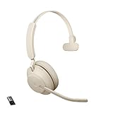 Jabra Evolve2 65 Wireless PC Headset – Noise Cancelling Microsoft Teams Certified Mono Headphones With Long-Lasting Battery – USB-A Bluetooth Adapter – Beige