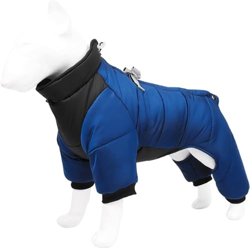 Warmer Fleece-Hundemantel mit Beinen und Geschirr, dicke Winterjacke, wasserdicht, Haustierkleidung für kleine, mittelgroße und große Hunde, Größe 3XL, Blau