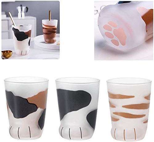 Cat Paw Glass Cup, Cute Katzenkaffee Mug Wall Mattiert Glas Cup Heat resistent Handmade Creative Persönlichkeit Breakfast Milk Mug Present Tassen, Valentines Gift 300ml (3 Stück)