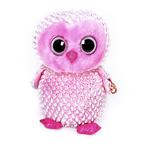 TY 36858 Owl Twiggy, Eule pink/weiß 42cm, mit Glitzeraugen, Beanie Boo's, Rosa