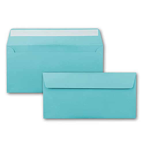 500 Brief-Umschläge DIN Lang - Türkis (Blau) - 110 g/m² - 11 x 22 cm - sehr formstabil - Haftklebung - Qualitätsmarke: FarbenFroh by GUSTAV NEUSER