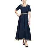 Elbenwald Mittelalter Damen Kleid Ennlin Kurzarm mit Schnürung Baumwolle blau - L