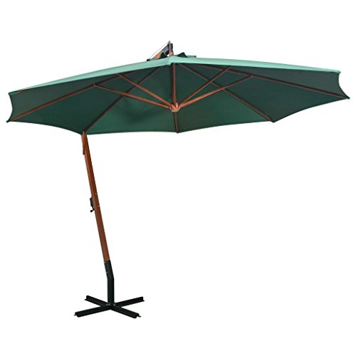 tidyard Sonnenschirm Ampelschirm Gartenschirm Freiarm Sonnenschutz Schirm Holzmast mit Kurbelmechanismus Stahl-Fu?kreuz 350 cm Grün