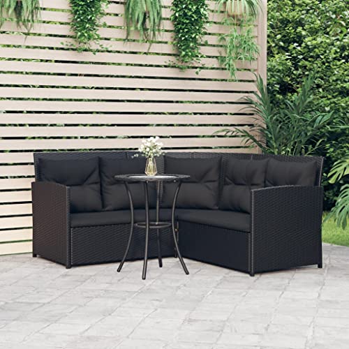 OUSEE 2-TLG. Sofagarnitur in L-Form mit Kissen Schwarz Poly Rattan