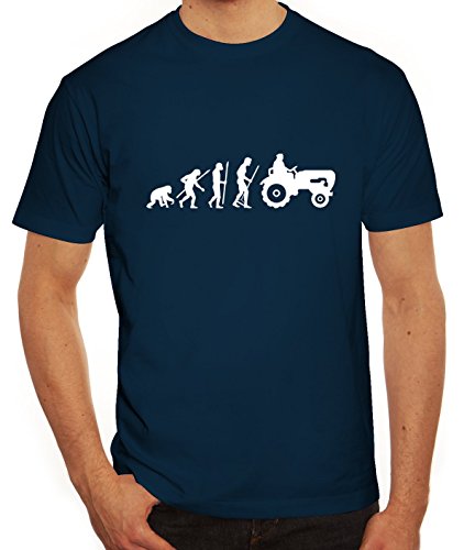 Lustiges Herren T-Shirt Evolution Traktor, Größe: S,dunkelblau