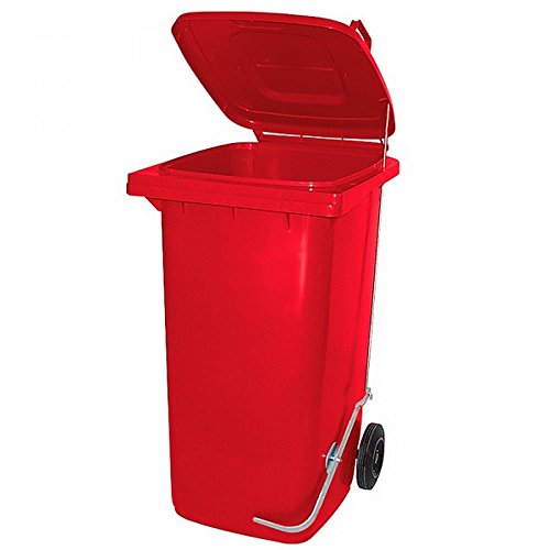 BRB 120 Liter Mülltonne/Müllgroßbehälter, rot, mit Fußpedal für handfreie Bedienung