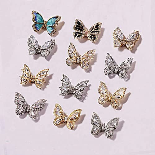 12 Stück 3D Schmetterling Nagel Charms, Schmetterling Nail Art, Kawaii Nail Charms, 3D Nail Art, Butterfly Glitter, Handmade Butterfly Nail Jewelry Decorations, 3D Bowknot and Diamond Nail (PP-1)