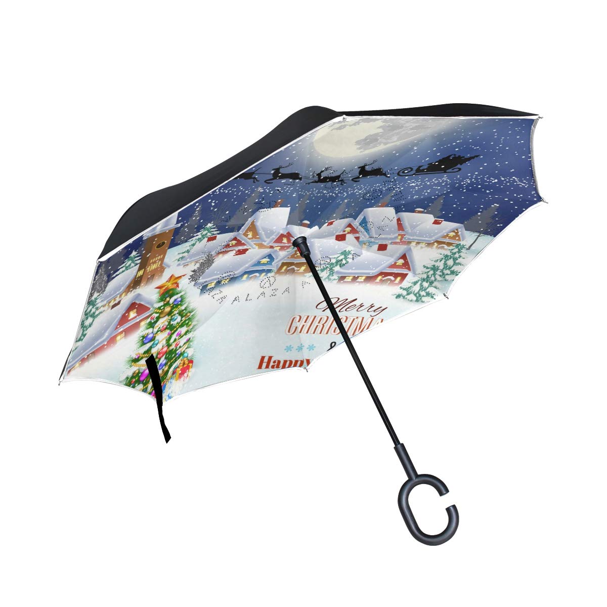 ISAOA Doppelschichtiger Regenschirm, selbststehend, freistehend, freistehend, Frohe Weihnachten, Neujahr, Winddicht, UV-Schutz, gro?er gerader Regenschirm