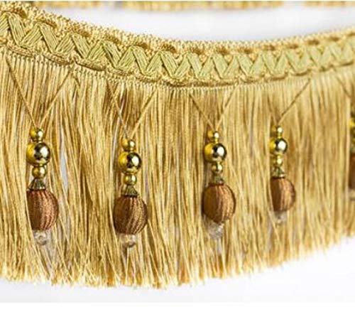 Yalulu geflochtene Perlen zum Aufhängen, mit Quasten, Fransen, Fransen, Band, für Vorhänge, Tisch, Heimzubehör, DIY-Dekoration (Gold)