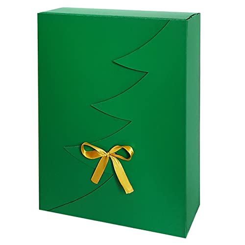 Premium Grüne Weihnachtsbaum Geschenkbox -24 Stk – 35x25x10 cm | Eingetragenes EU-Design | Satinband | Nachhaltige Verpackungslösung