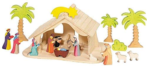 Holztiger Puppenhaus mit Weihnachtsstern (ohne Figuren, ohne Bäume)