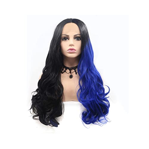 XXZY Echthaar Perücken Damen Lace Front Perücke langes gewelltes Haar Synthetische Perücke geeignet für Halloween Alltagsperücke