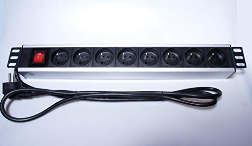 PremiumCord Stromverteiler für 19" Rack 1.5U, 8x230V, Power Distribution Unit, 2m Kabel, Schalter