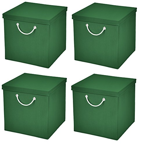 StickandShine 4er Set Dunkelgrün Faltbox 30 x 30 x 30 cm Aufbewahrungsbox faltbar mit Kordel und mit Deckel
