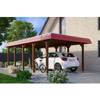 Skan Holz Carport Spreewald 396 cm x 741 cm rote Blende Nussbaum