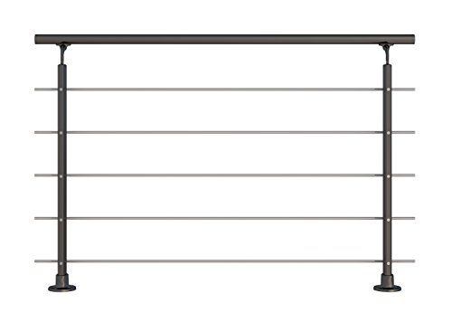 Modernes Geländer-Set in Anthrazit aus Aluminium mit Edelstahlrohren - Aufgesetzte Montage - Länge 150 cm (kürz- und verlängerbar) – Treppengeländer, Terrassengeländer - Innen- und Außenbereich