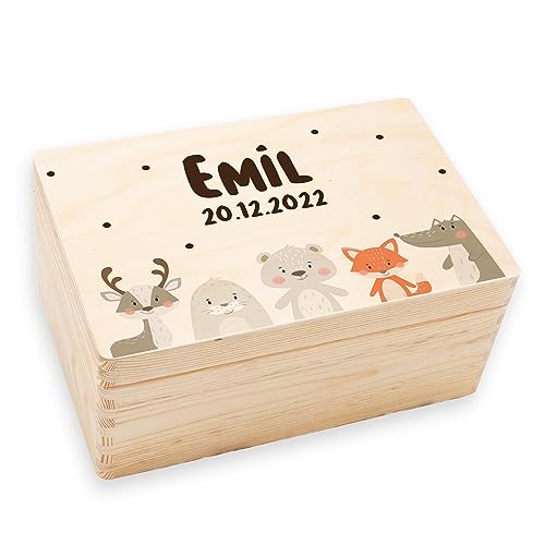 Kidsmood Personalisierte Erinnerungsbox | Individuelle Babybox mit Namen & Geburtsdaten | Handgefertigte Holzkiste mit Deckel für Babys | Schatzkiste als Geschenk zur Geburt oder Taufe