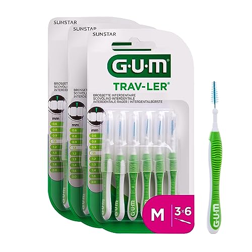 GUM TRAV-LER Interdentalbürsten | Zur gründlichen Reinigung aller Zahnzwischenräume | Biegbarer Hals | Zahnreinigung und Plaqueentfernung | 3 x 6 Stück (ISO Größe 3, 1.1mm)