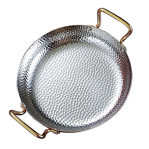 UGCER Spanische Paella-Pfanne, Edelstahl-Doppelohren-Pfanne, antihaftbeschichtete Kochpfanne, Kochgeschirr für Zuhause oder Restaurants,Silber,22cm