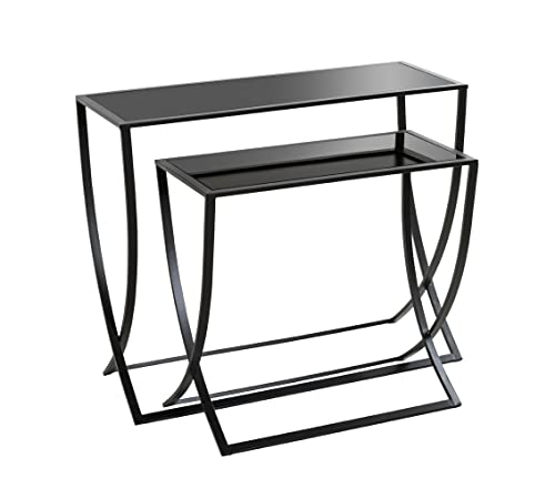 HAKU Möbel Beistelltisch 2er Set, Metall, schwarz, T 30/30 x B 60/80 x H 55/65 cm