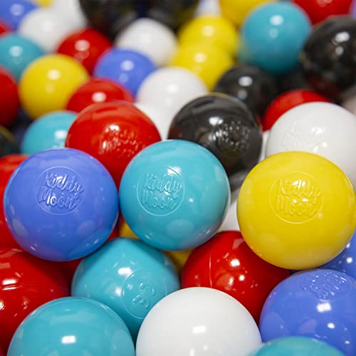 KiddyMoon 300 ∅ 6Cm Kinder Bälle Für Bällebad Spielbälle Baby Plastikbälle Made In EU, Schwarz/Weiß/Blau/Rot/Gelb/Türkis