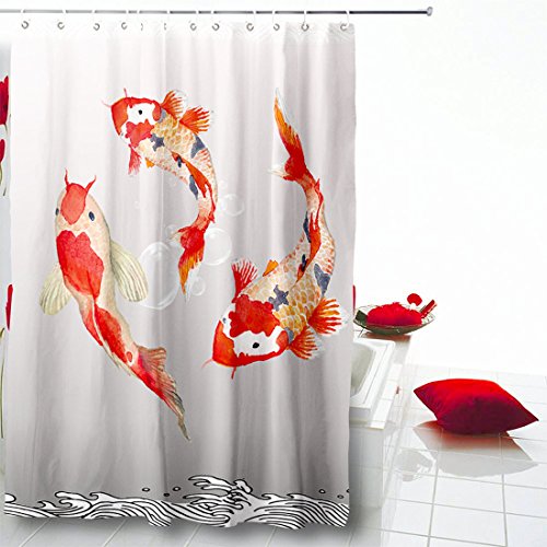chenyu Duschvorhang Lucky Fish Pattern Polyester Badezimmer Quick Dry antibakteriell Stoffe Decor, wasserdicht, mit Haken, 150*180cm
