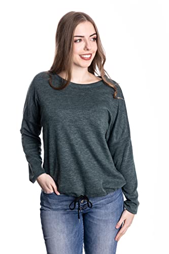 U&F Damen Sweatshirt | Shirt für Freizeit und Homewear | Lässiger Pullover mit Rundhalsausschnitt dunkelgrün Grösse M