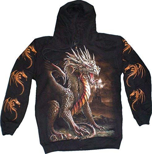 Evil Wear Herren Damen Sweatshirt Hoodie schwarz Motiv Drache Kapuzen Pullover S-XL: : L