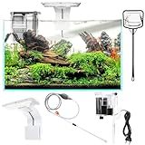 Aquarium-Starter-Set für kleine Beta-Fischtanks, ultraklares Glas, mit LED-Licht, Top-Filtration, Aquarium-Wasserwechsler, Aquarium-Fischnetze, Thermometer