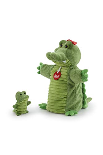 Trudi Puppets 29869 Handpuppe Krokodil mit Baby ca. 24cm (Größe S), Stofftier aus hochwertigen Materialien, liebevolle Details, sehr flauschig, waschbar, Kuscheltier und Puppe für Kinder, Grün