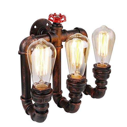 Vintage Wandleuchte Wandlampe Industrie Wand Lampen Water Pipe Industrial Wandleuchte mit 3 Lichter Vintage Retro Wasser Rohr lamp Retro Dekor Wandleuchte (ohne Birne)