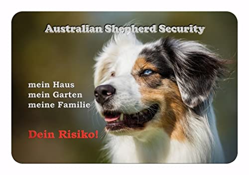 Merchandise for Fans Warnschild - Schild aus Aluminium 30x40cm - Australian Shepherd Security (02)