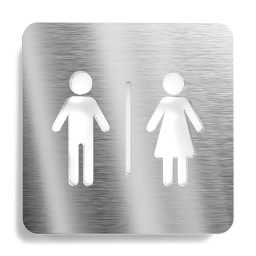Urhome Herren Damen Toilette Schild aus V2A Edelstahl - Laserschnitt Gravur Türschild - Hinweisschild für Wand Tür - Männer Herren WC Infoschild für Innen und Außen