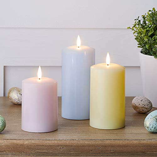 Lights4fun 3er Set LED TruGlow® Kerzen mit Fernbedienung und Timer Pastell Osterdeko Innen Osterdeko Modern