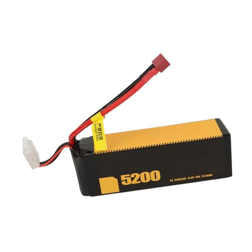 SIXRUN Modellautobatterie, 50 °C Entladerate, 14,8 V, 4S, 5200 MAh, Lithiumbatterie, Einfacher Anschluss für 1/10 1/8 Modelle (T-Stecker)