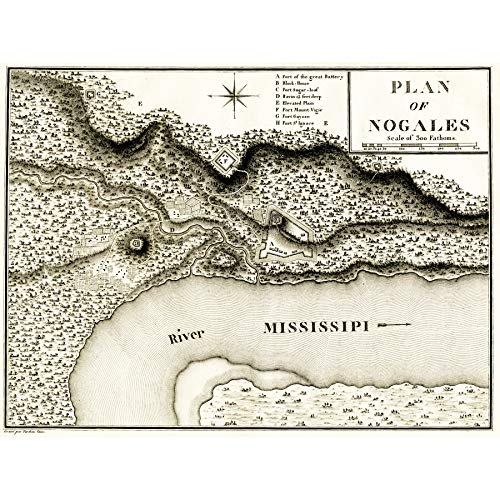 Wee Blue Coo Landkarte antiker Plan Militär Fort Nogales Mississippi Fluss Vicksburg Leinwanddruck