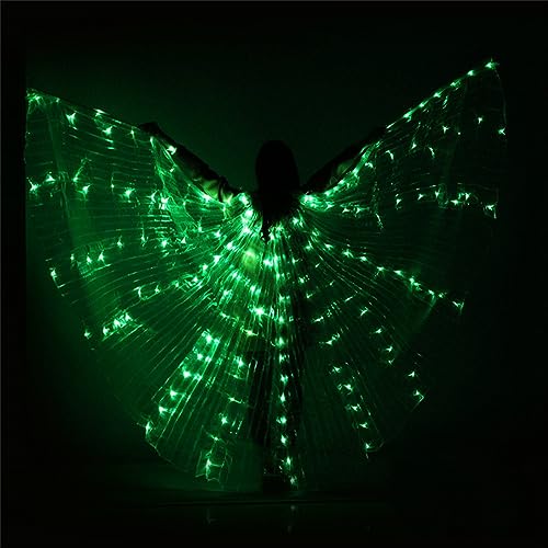 Schmetterlingsflügel Feenflügel für Erwachsene, LED-Lichter Bauchtanzflügel mit ausziehbarem Stab, Leuchtende Performance-Kleidung für Halloween und Weihnachtsfeiern (Grün)