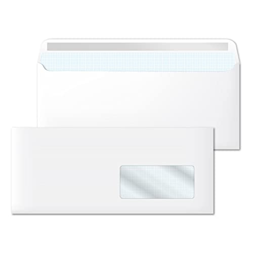 Briefumschläge aus weißem Papier, DL Umschläge (115 x 225 mm) mit Rechtsfenster, weiße Umschläge für Briefe, Papier 90 g/m², selbstklebend, Ofituria (200 Stück)