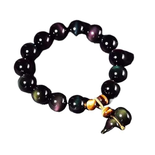 ECOLFE Armband, Geschenke für ihn, For Frauen Männer Natürliches Schwarzes Obsidian Wu Lou Calabash Kürbis Regenbogenauge Tigerauge Armband Viel Glück Anziehen,8mm (Color : Golden_10mm)