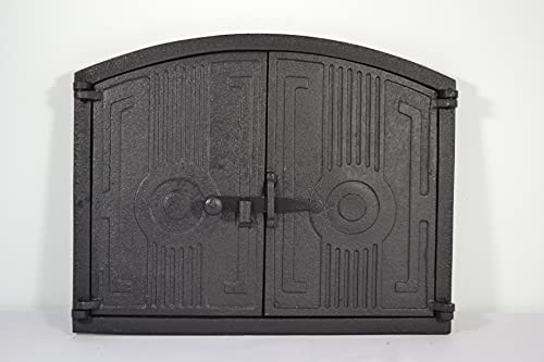SEZAM leichte Doppeltür für Backöfen aus Gusseisen - mit Türriegel, halbrund, Pizzaofentür - Brotofen - Steinofentür, 48 x 3 x 38 cm, schwarz bemalt