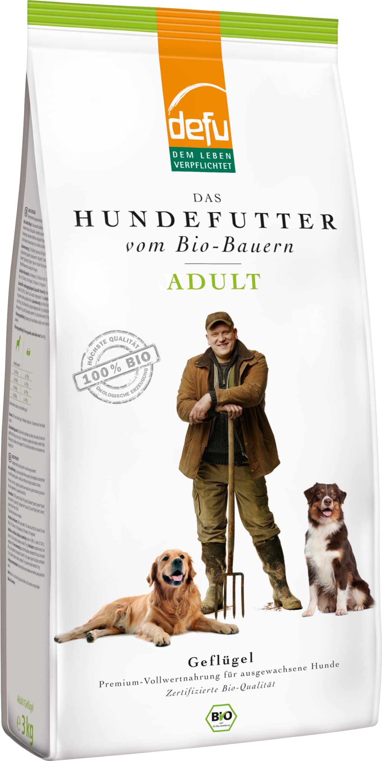 defu Hundefutter | 3 x 3 kg | Adult Bio Geflügel | Premium Bio Trockenfutter für ausgewachsene Hunde