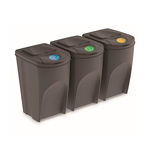 Prosperplast Sortibox Mülleimer Mülltrennsystem Abfalleimer Behälter (3x35L, Grau)