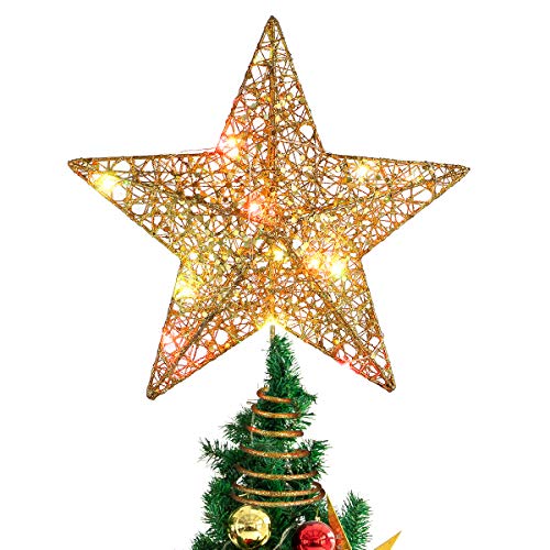 weihnachtsstern Topper, warmes licht weihnachtsstern für weihnachtsbaumschmuck Party Dekoration (Gold)