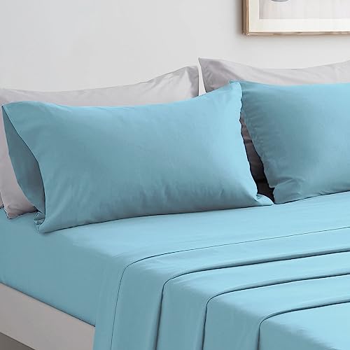 FARFALLAROSSA Einfarbiges Bettwäscheset,Mikrofaser-Bettwäsche und Kissenbezüge für Doppelbetten Einreiben Uni Eineinhalb Quadratmeter Hellblau,Hellblau
